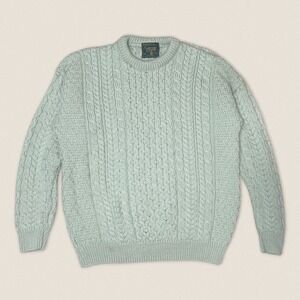 Vintage Carraig Donn Merino Wool Aran Cable Knit Sweater Mint Green - Mens Large